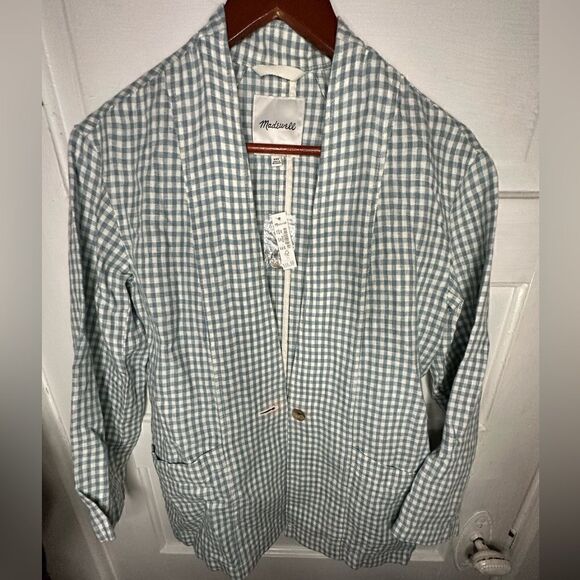 NWTs Madewell Linen Collarless Blazer in Gingham Check Size XXS - Picture 4 of 12